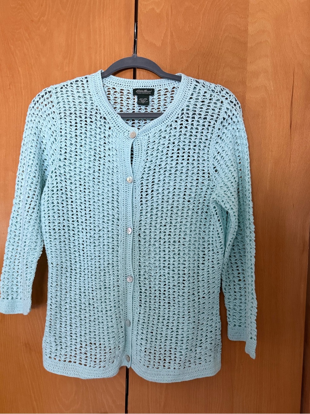 Vintage Eddie Bauer Hand Crocheted Cotton/Linen Cardigan Sz M